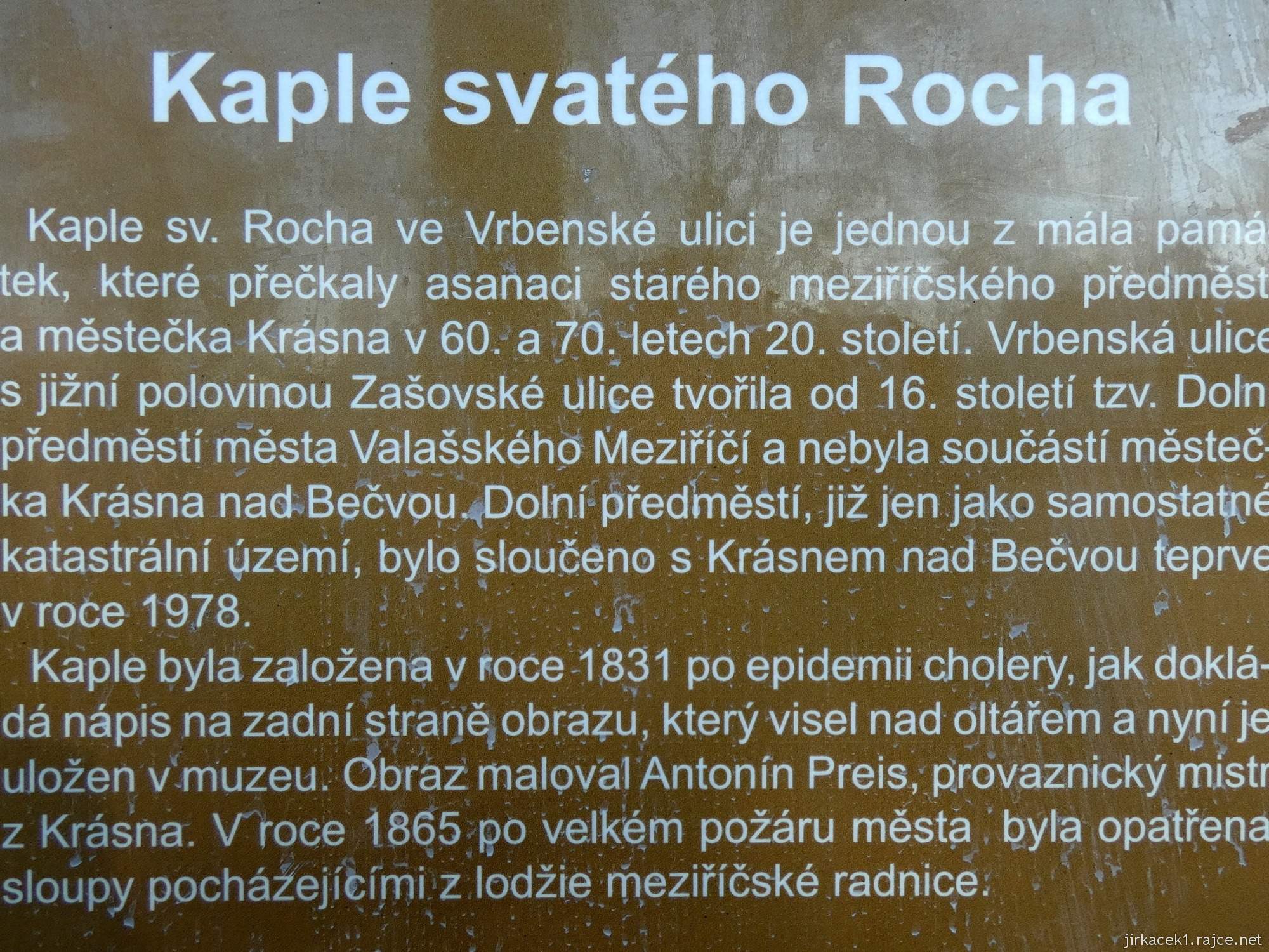 Valašské Meziříčí - kaple sv. Rocha - informace u vchodu
