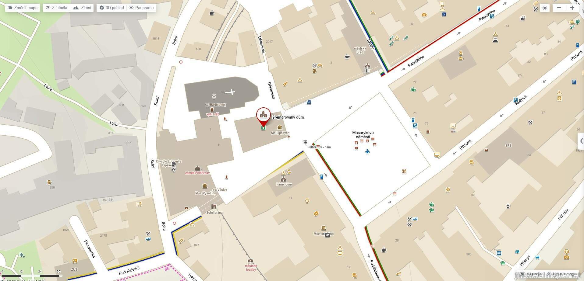 Pelhřimov - centrum města - mapa